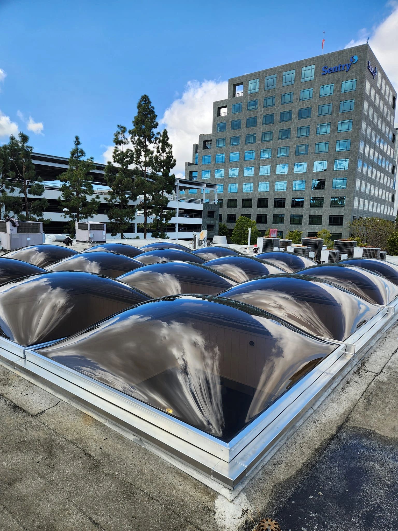 Dome skylight on commercial building rooftop