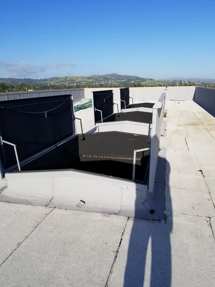 Smoke vents on commercial rooftop